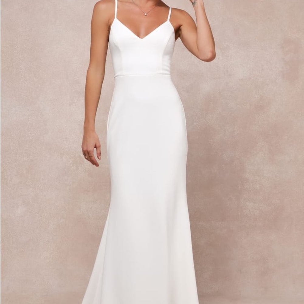 Lulus Feeling of Forever White Sleeveless Mermaid Maxi Wedding Dress Sz XXS